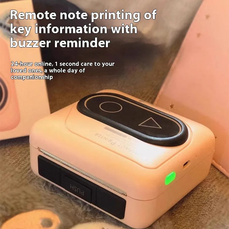 Avocado green Bluetooth mini thermal printer on a table next to a mobile phone.