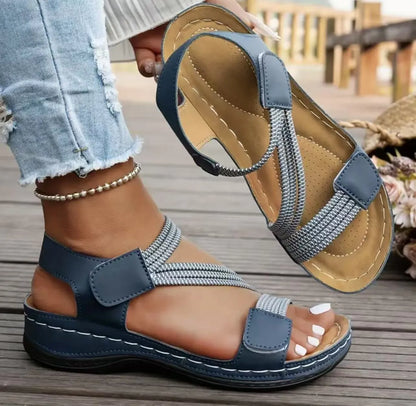 Women's Velcro sports sandals in black, blue, beige, white, or pink, PU upper and sole, sizes 36-43