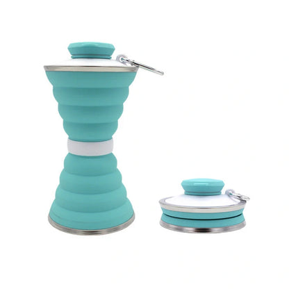 500ml foldable silicone water bottle in various colors, showcasing its compact and leak-proof design