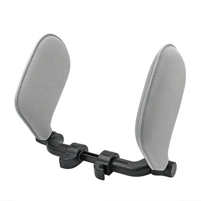 Adjustable car seat headrest pillow with memory foam support in grey, beige, black, and coffee colors