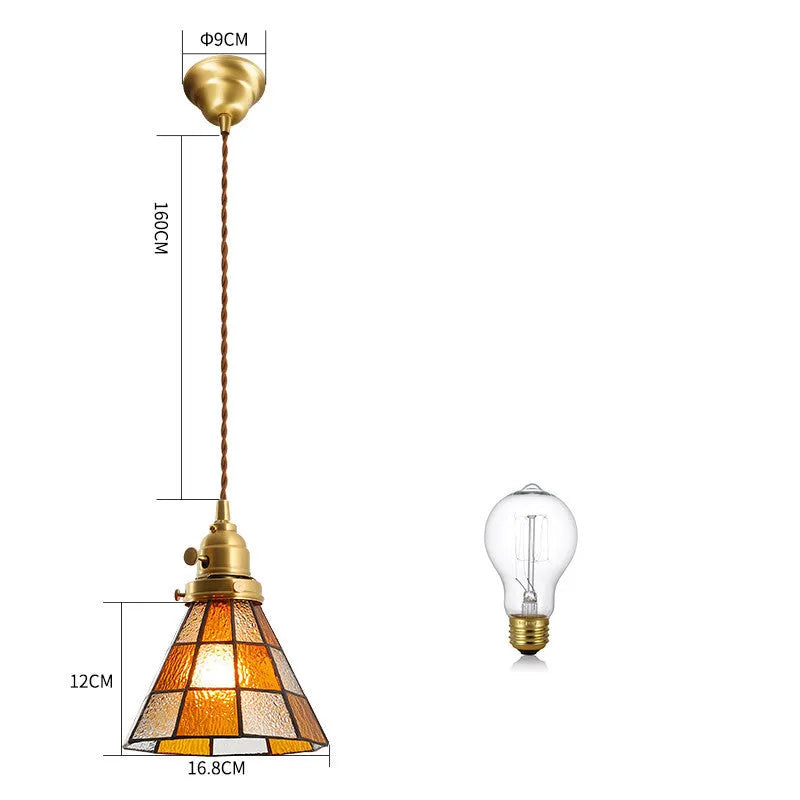 Japanese retro brass and glass chandelier with hand-blown shades and walnut wood details