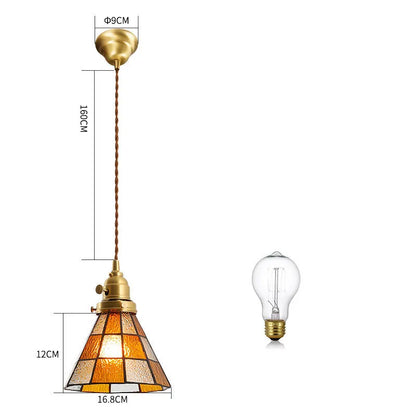 Japanese retro brass and glass chandelier with hand-blown shades and walnut wood details