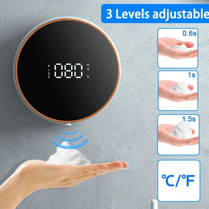 White wall-mounted induction foam soap dispenser with pearl plate finish and touch-free sensor