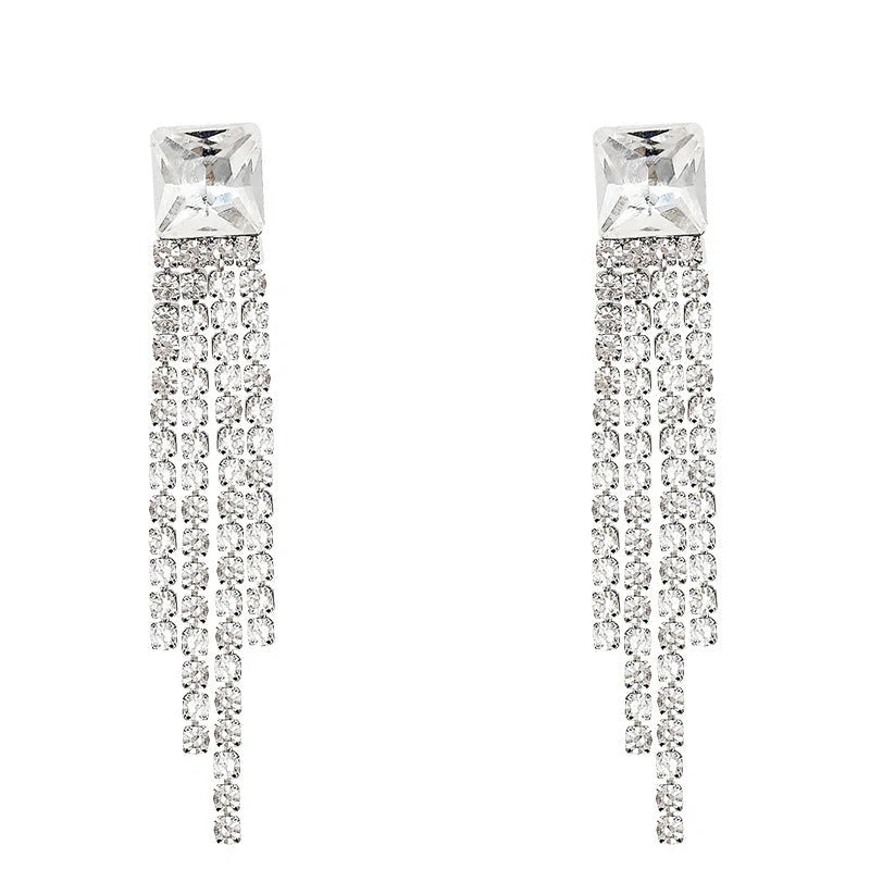 Elegant sterling silver long fringed zircon earrings for women