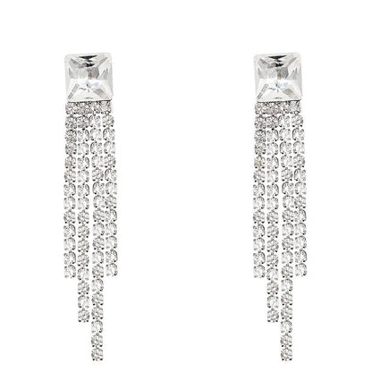 Elegant sterling silver long fringed zircon earrings for women