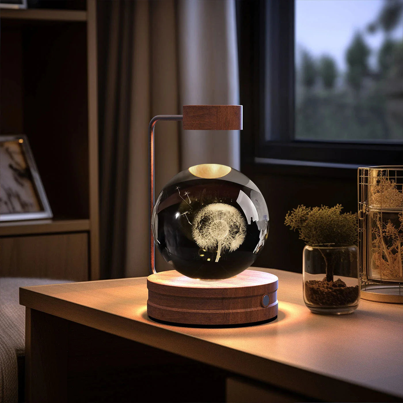 Crystal Ball Cosmic Dinosaur Indoor Night Light with USB Power and Warm Bedside Lighting