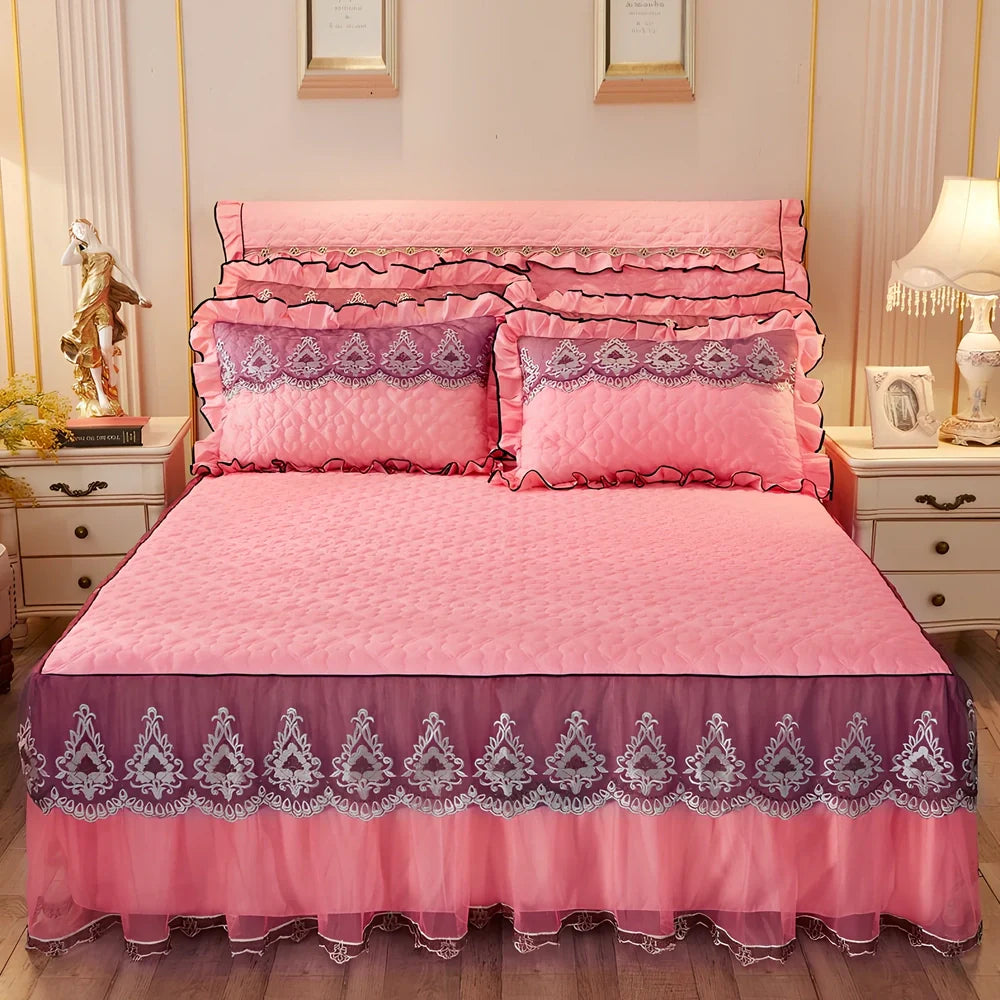 Quilted lace bed skirt with embroidery detailing and 1.8m circumference for Simmons beds