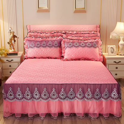 Quilted lace bed skirt with embroidery detailing and 1.8m circumference for Simmons beds