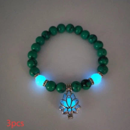 Glow-in-the-Dark Lotus Stone Bracelet with Adjustable Elastic Design for Yoga, Meditation, and Everyday Wear