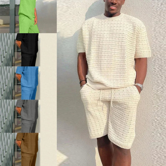 Men's summer 2-piece outfit featuring a loose-fitting shirt and matching shorts in various colors