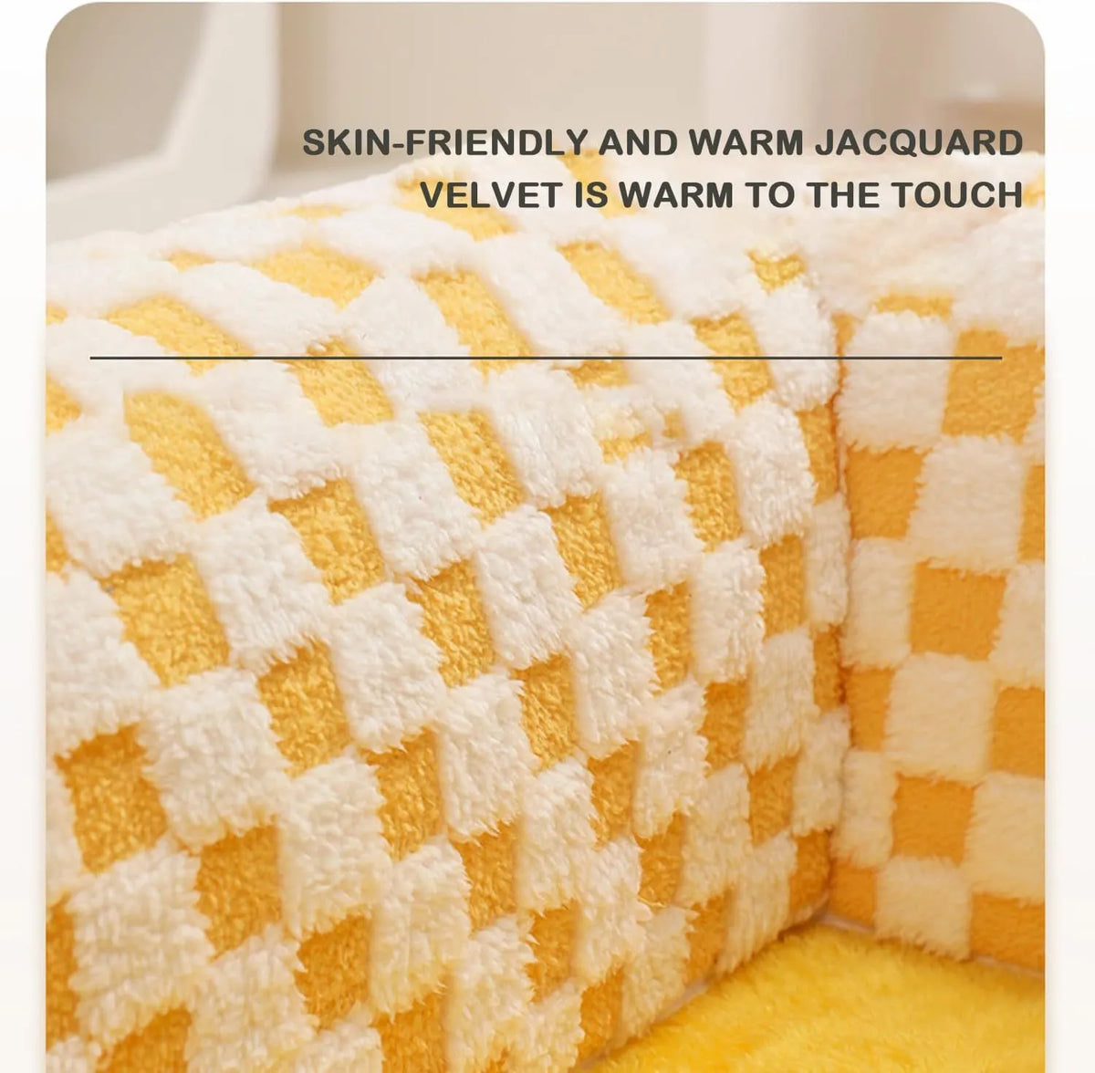 Fan-shaped 2 in 1 dog cat bed with plush sleeping area and integrated play tunnel in yellow colour