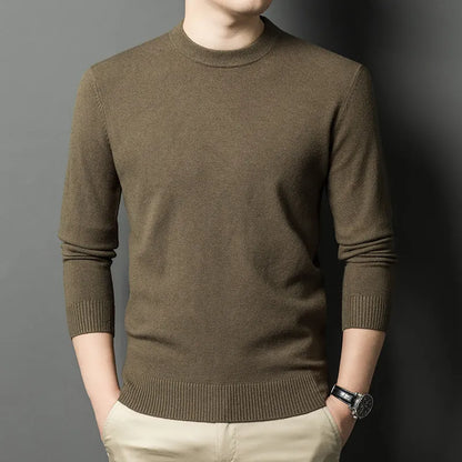 Men's heavy wool pullover sweater in light business style with fine yarn construction
