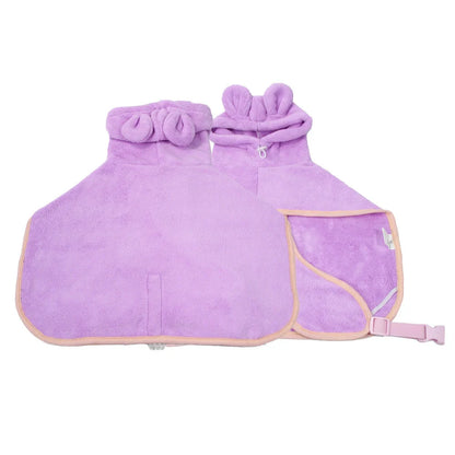Adjustable dog bathrobe in coral fleece for quick drying, available in multiple colours and sizes