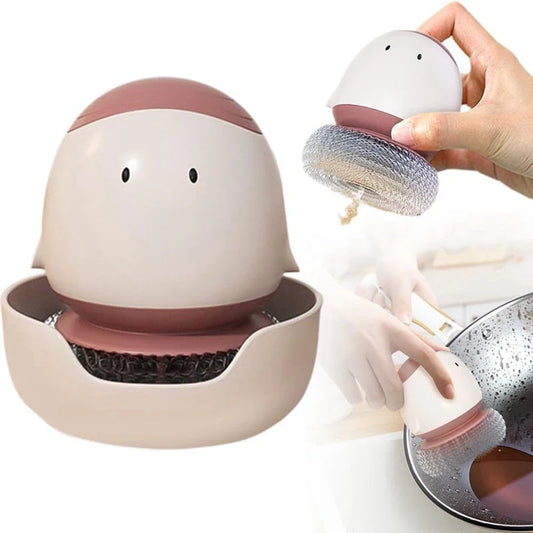 Automatic liquid filling dishwashing brush in cute chicken design with replaceable head