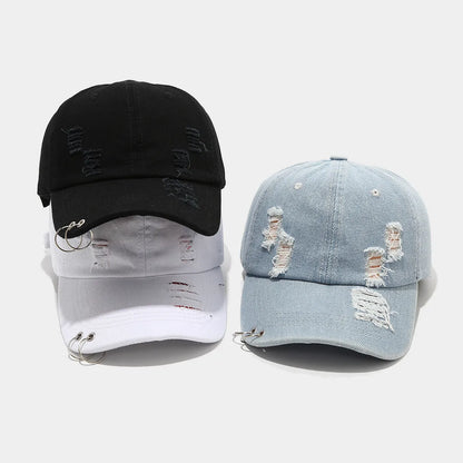 Men's adjustable cotton denim peaked cap in street style with dome crown design