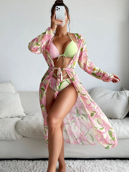 Women's quick-dry polyester bikini swimsuit with printing pattern in European and American style