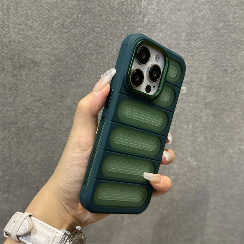 Breathable mesh case for ApplePhone with matte finish and cooling metal lens ring