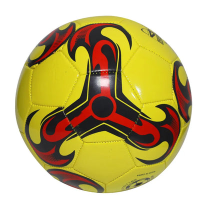PVC machine-seam training football shown in red whirlwind colour design for size 4.
