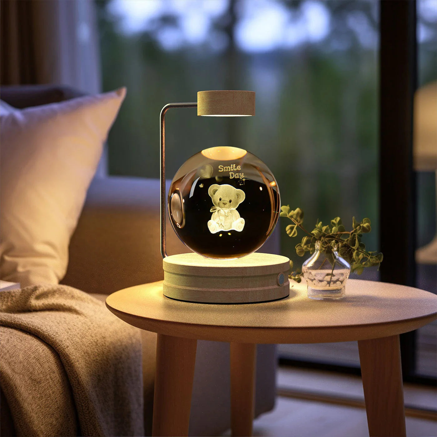 Crystal Ball Cosmic Dinosaur Indoor Night Light with USB Power and Warm Bedside Lighting