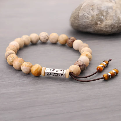 Handmade stone bead bracelet in wood colour with European American retro styling