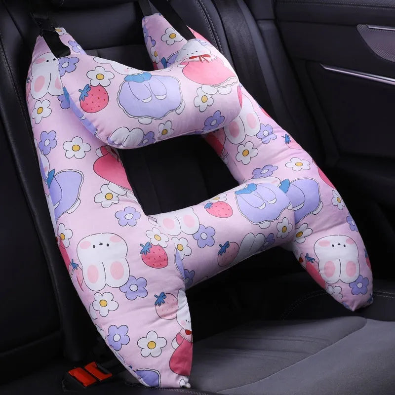 55x70cm car headrest pillow with floral skirt rabbit pattern and pearl cotton fill.