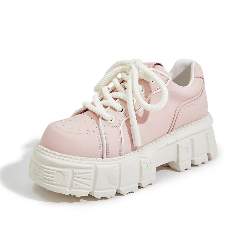 Women's beige and pink full-grain leather casual shoes with a distinctive viscose fabric-covered rubber foam sole.