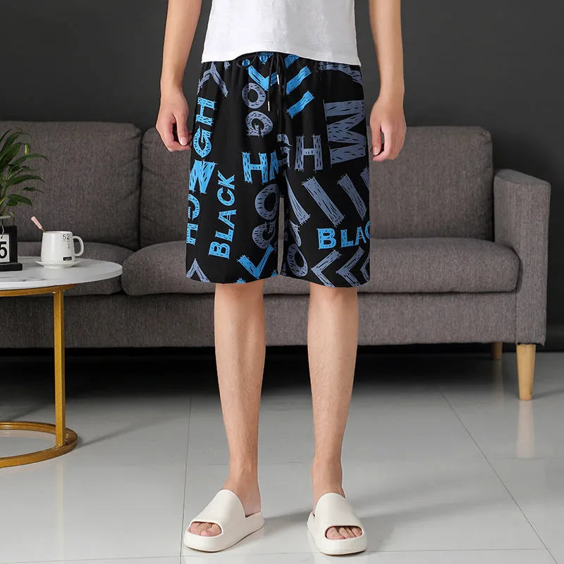 Men's loose casual beach trousers with striped pattern in quick-drying ice silk fabric