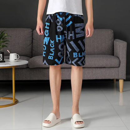 Men's loose casual beach trousers with striped pattern in quick-drying ice silk fabric