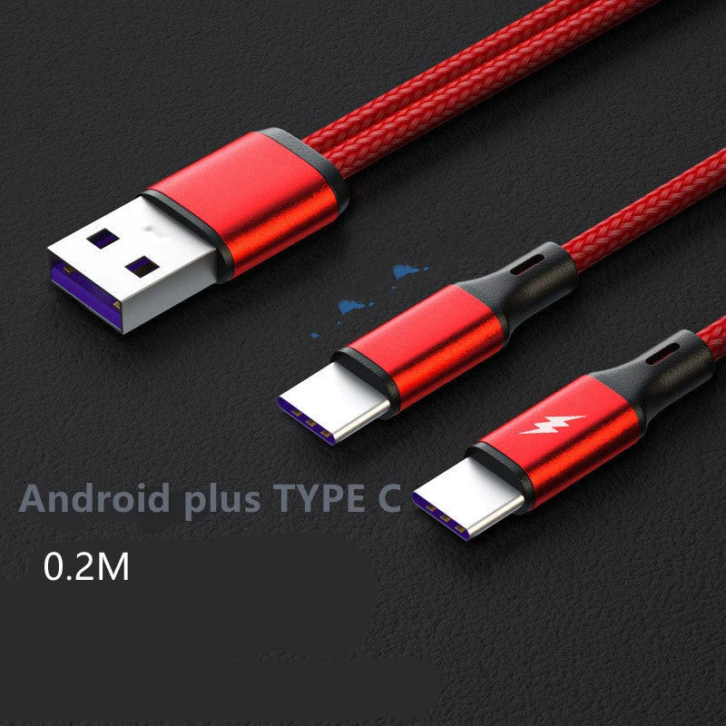Braided 2-in-1 Fast Charging Cable with Thickened Copper Core for Simultaneous Dual Device Charging