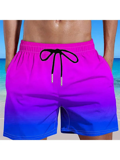 Men's grey gradient print sports shorts made from breathable mesh fabric, shown on a model.