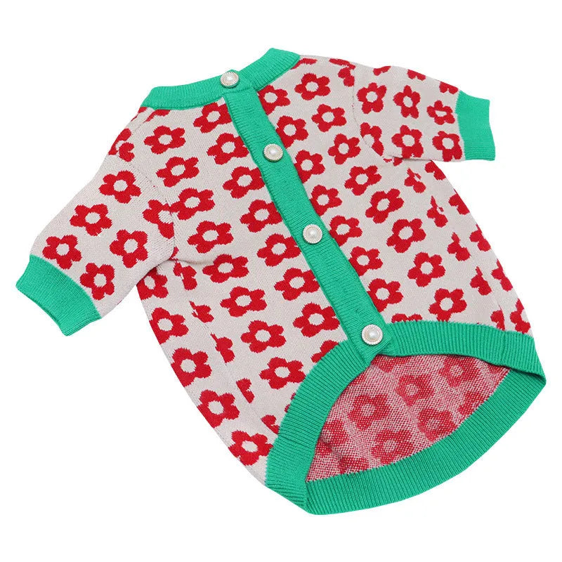 Cartoon aerobull design dog sweater with button front closure in wool-blend fabric