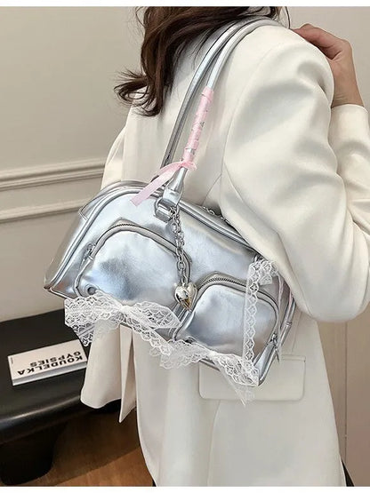 Soft PU leather crossbody shoulder bag with adjustable straps in horizontal square design