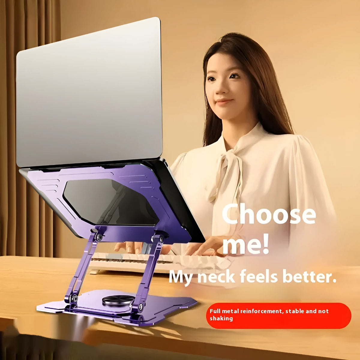Carbon steel folding rotating notebook bracket, 260 x 220 x 46mm, for tablet and laptop desks