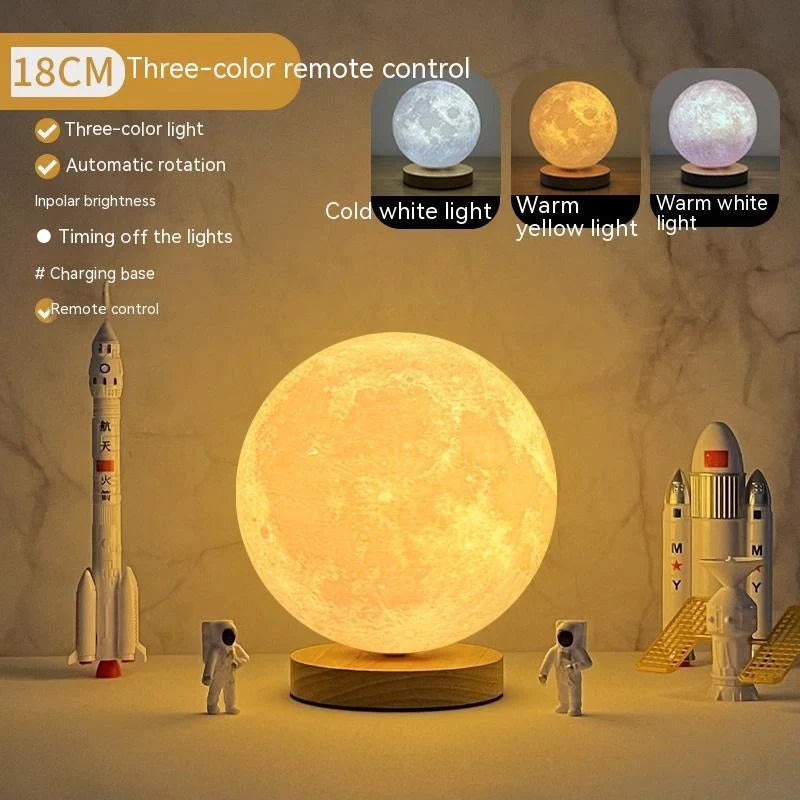 3D Magnetic Floating Levitating Moon Lamp with remote control on oak base