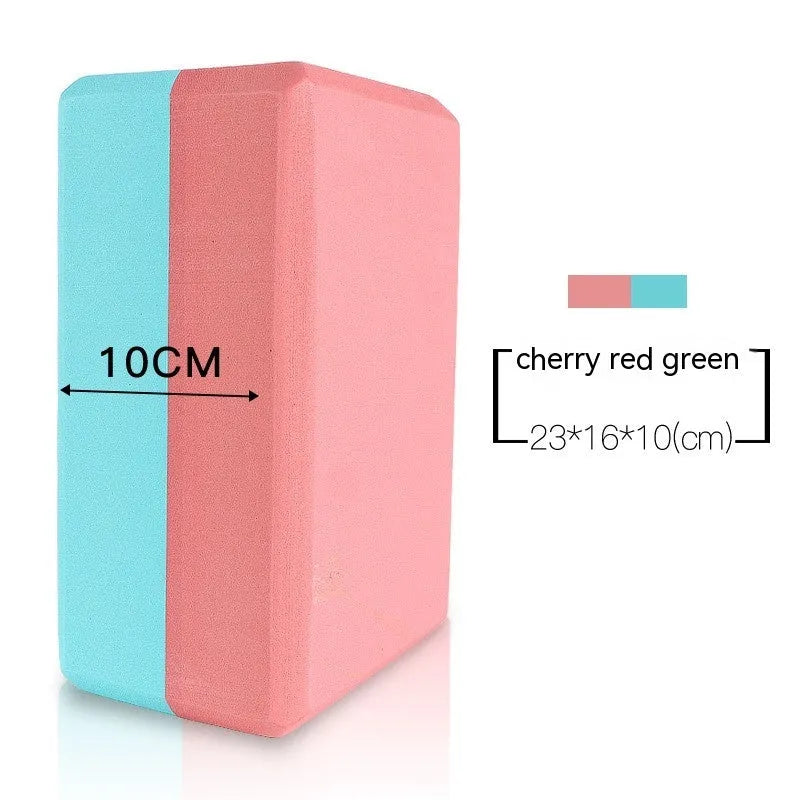High-density EVA foam yoga block in violet colour, shown next to a pink block with a cartoon bunny print.