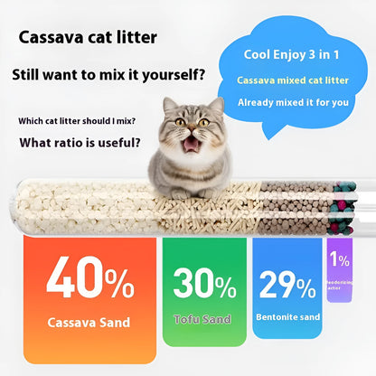 10kg mixed bitter cassava cat litter with bentonite, dust-free plant sand for clumping and odour control