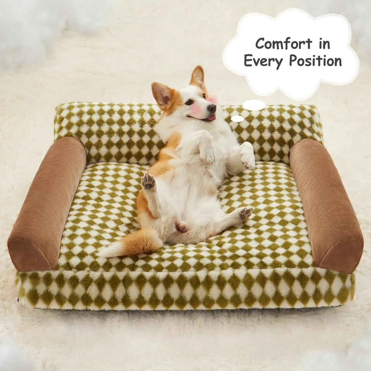 Checkered pattern pet couch bed for small cat or dog with removable washable cover