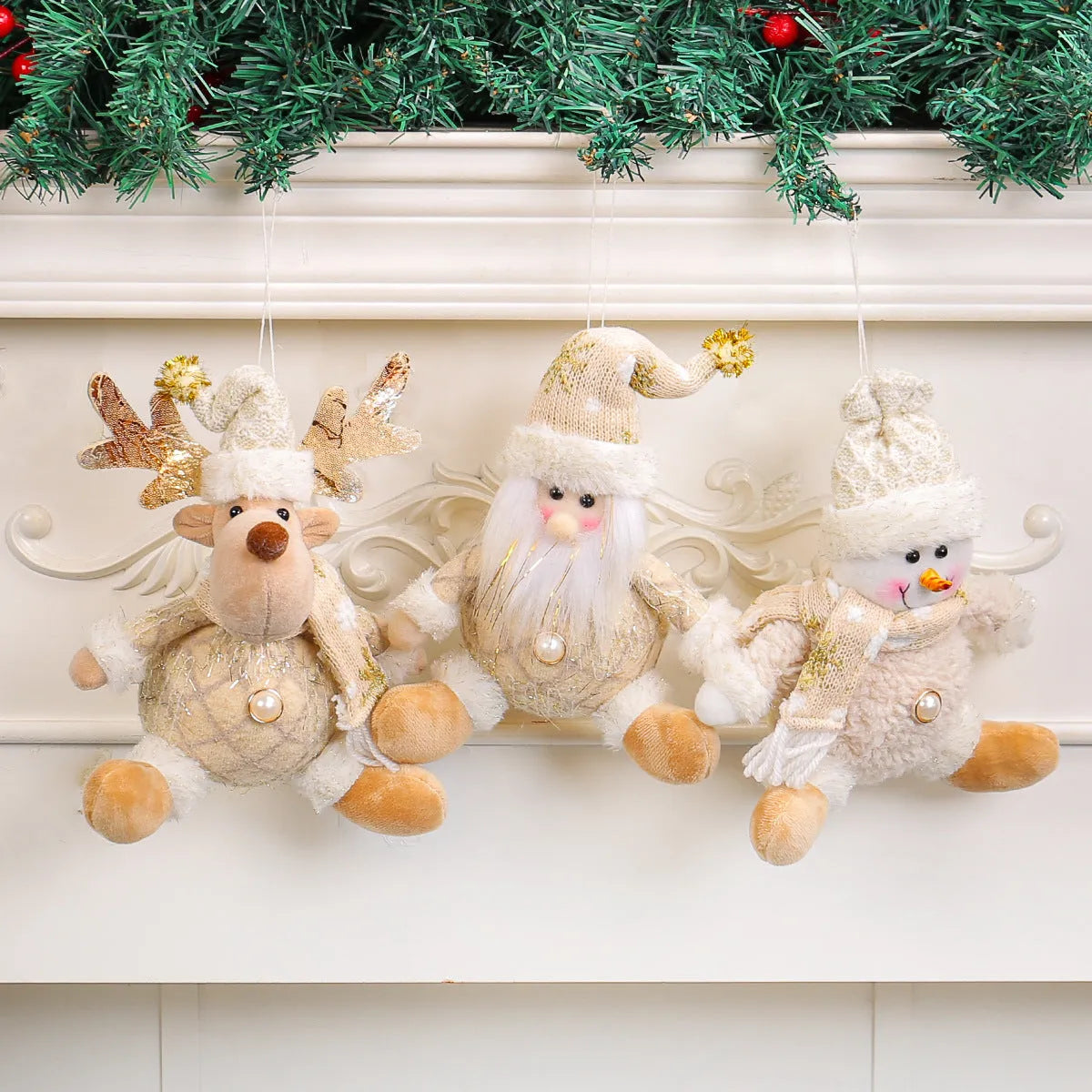 Santa Claus, deer and snowman Christmas ornament set with colourful cartoon styling