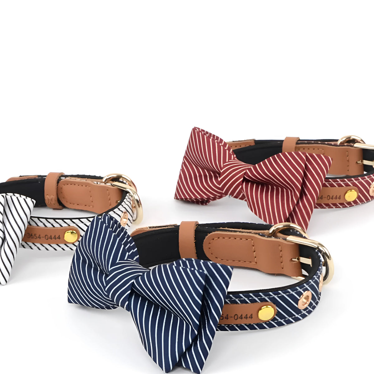 Simple cotton detachable bow dog collar in dark blue, white, or wine red with 2cm rope width