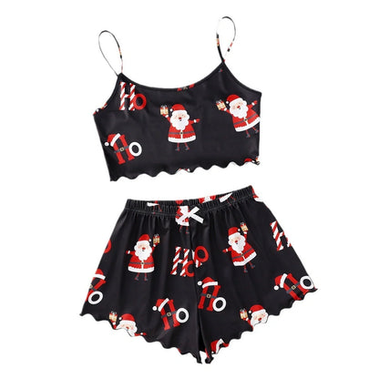 Christmas women's milk silk pajamas two-piece set with festive designs