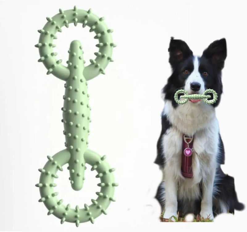 Dog chew toy ring made from safe TPR thermoplastic rubber material, durable puppy teething stick and chew board for small to medium breeds, available in blue, green, or pink colour options