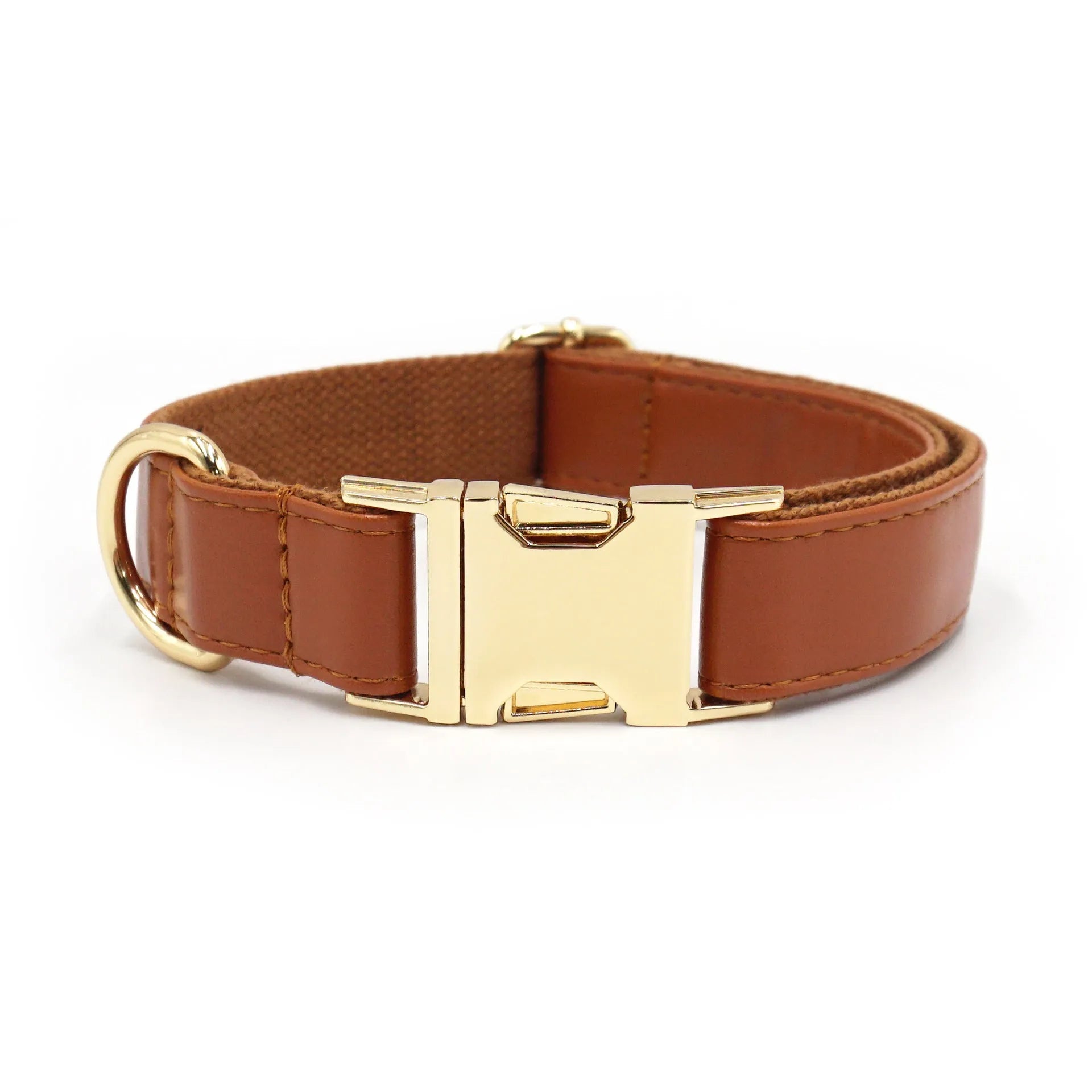 Simple colour-block velvet detail on a leather dog collar shown in caramel colour.