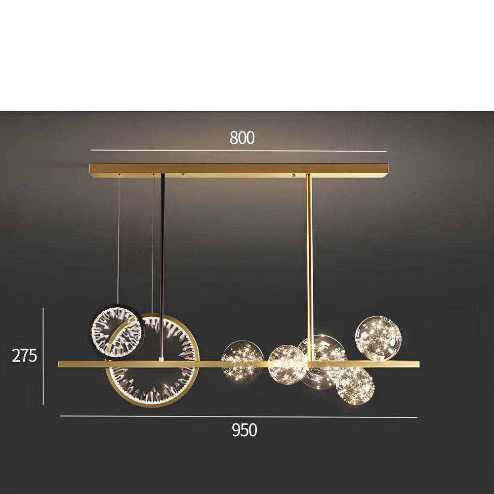 Modern glass chandelier with remote control and adjustable height setting for living room lighting