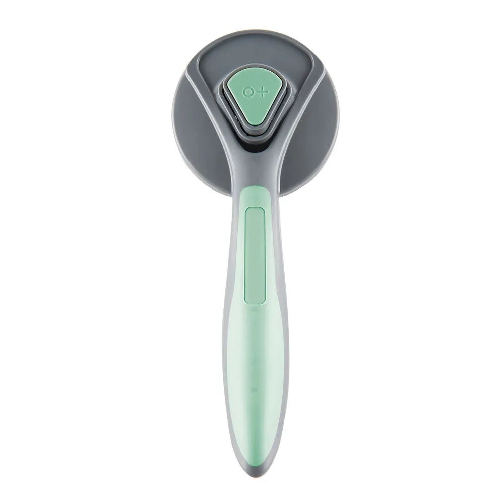 Self-cleaning slicker brush for cats and dogs with massaging bristles and comfort-grip handle