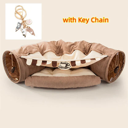 Collapsible cat tunnel made of durable, washable cloth in various colours for feline playtime and relaxation
