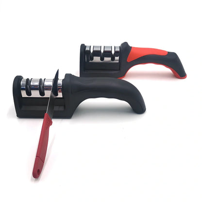 Compact 12cm plastic kitchen knife sharpener with tungsten slots for quick edge restoration, weighs 150g