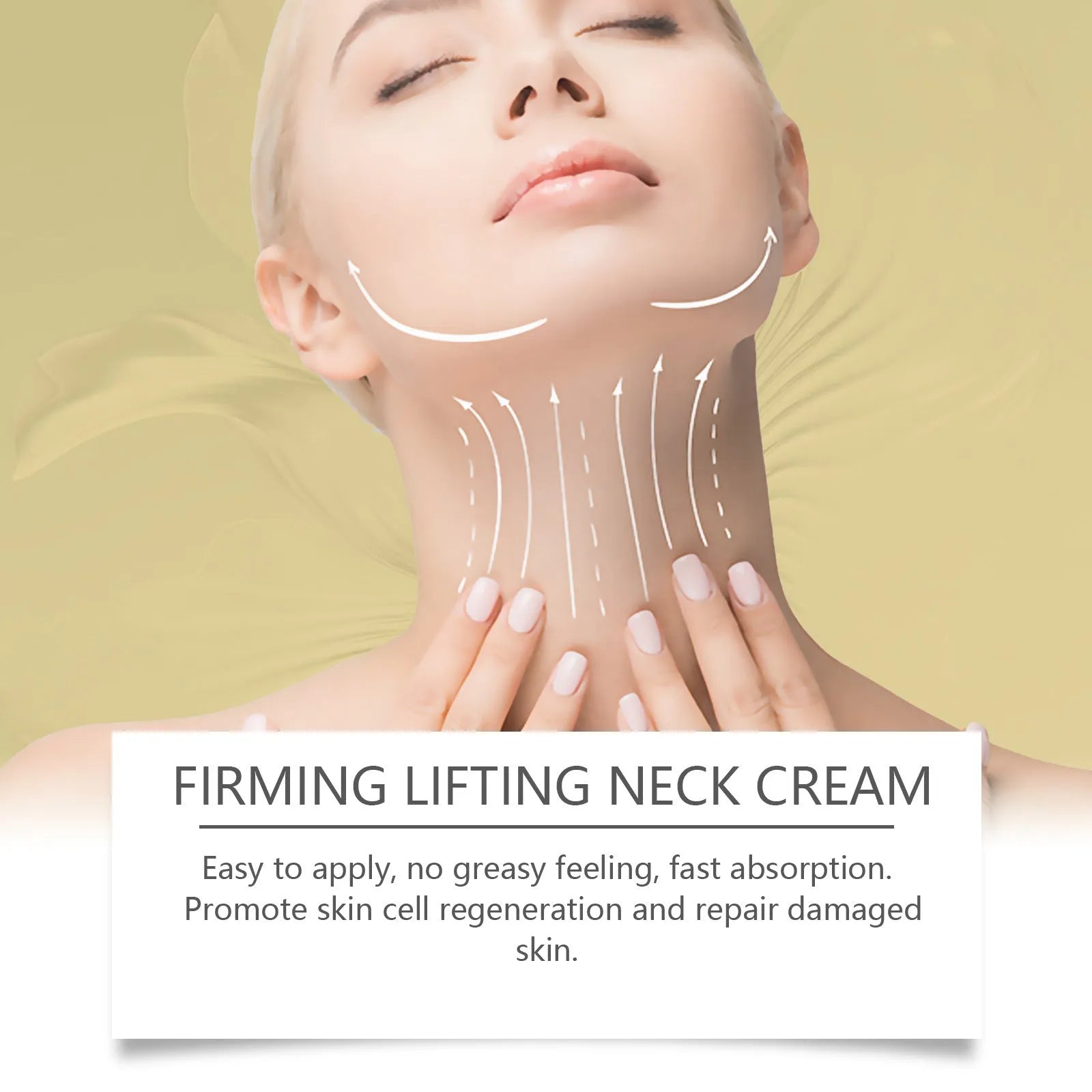 Tightening roller cream for neck lines in 8.6cm x 17.5cm container with integrated massage applicator