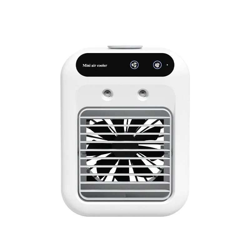 Ivory white USB portable air cooler with water tank and touchscreen display for personal cooling