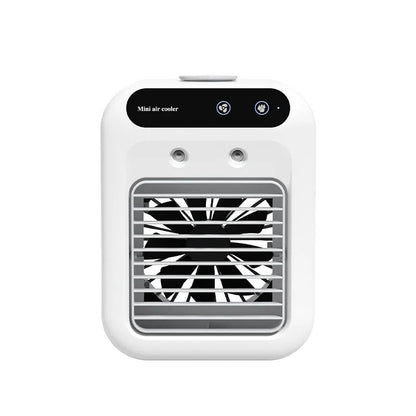 Ivory white USB portable air cooler with water tank and touchscreen display for personal cooling