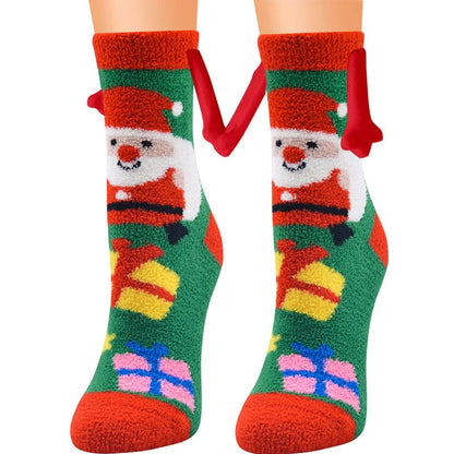 Christmas couple socks with magnetic suction feature for hand holding, in various animal patterns